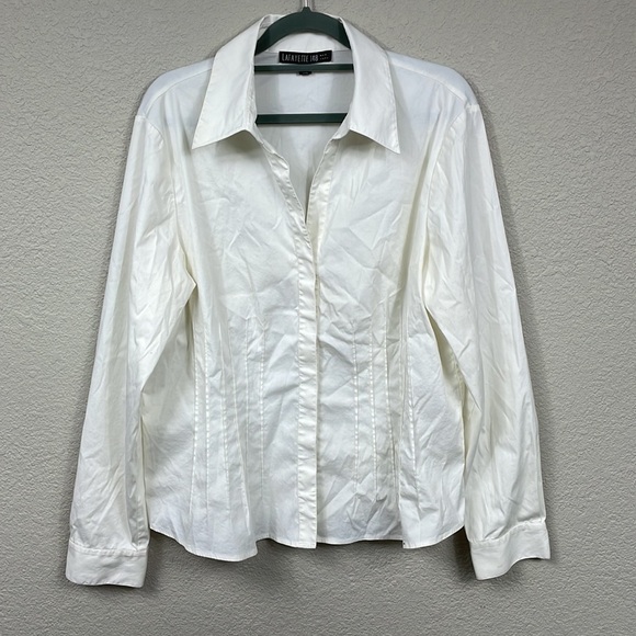 Lafayette 148 Pintuck Seams Ivory Career Button Front Dress Shirt Sz 14 - Picture 1 of 11